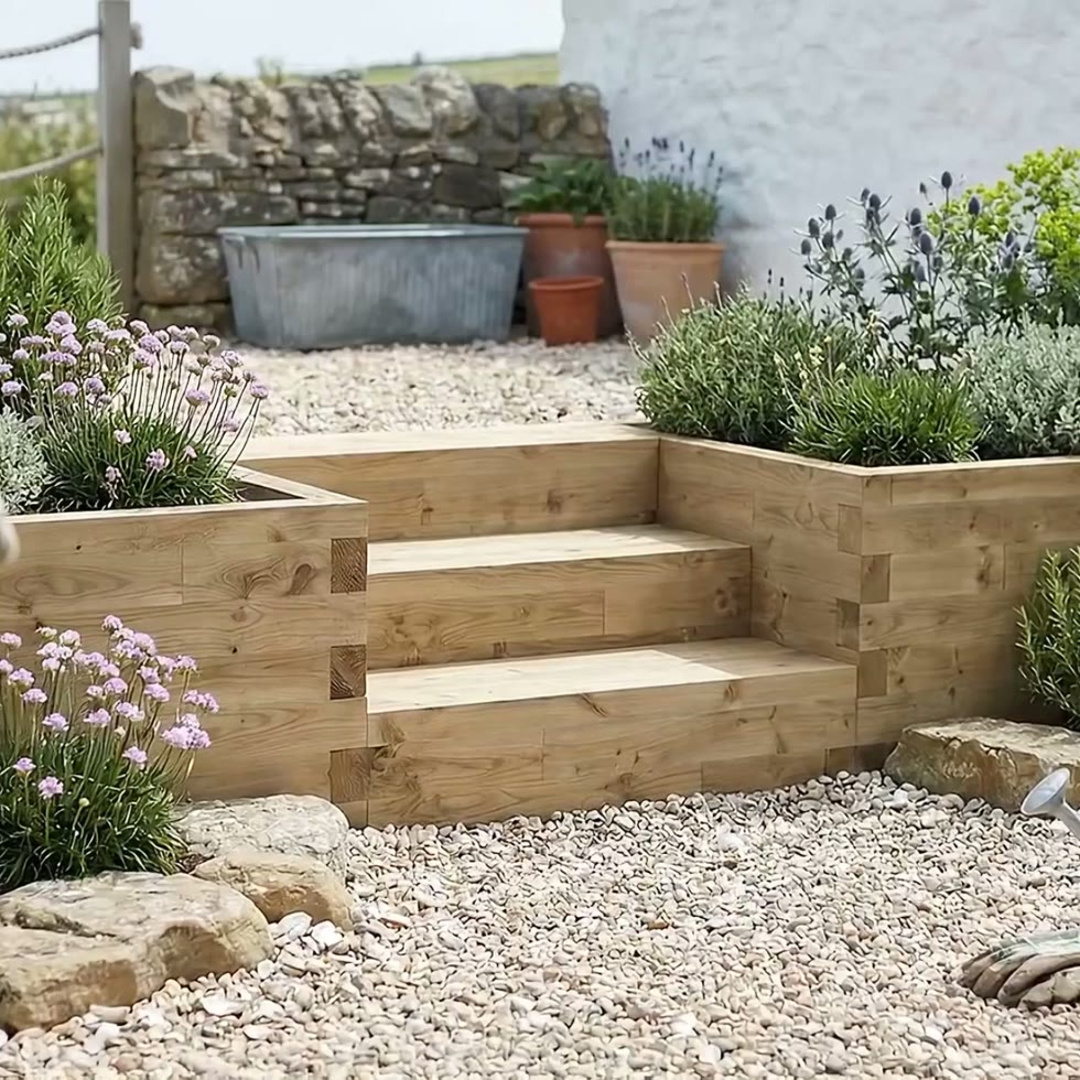 Gradini da giardino in legno / 1.275 x 1.125 x 0.65m