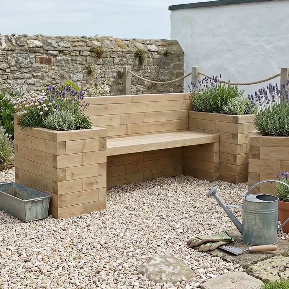 Panchina da giardino con fioriere fermalibri / 2,4 x 0,75 x 0,85 m