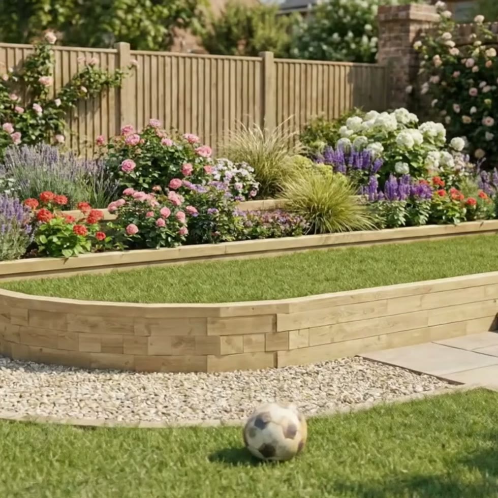 Terrazzamento da giardino curvo a più livelli / 6 m x 3,33 m