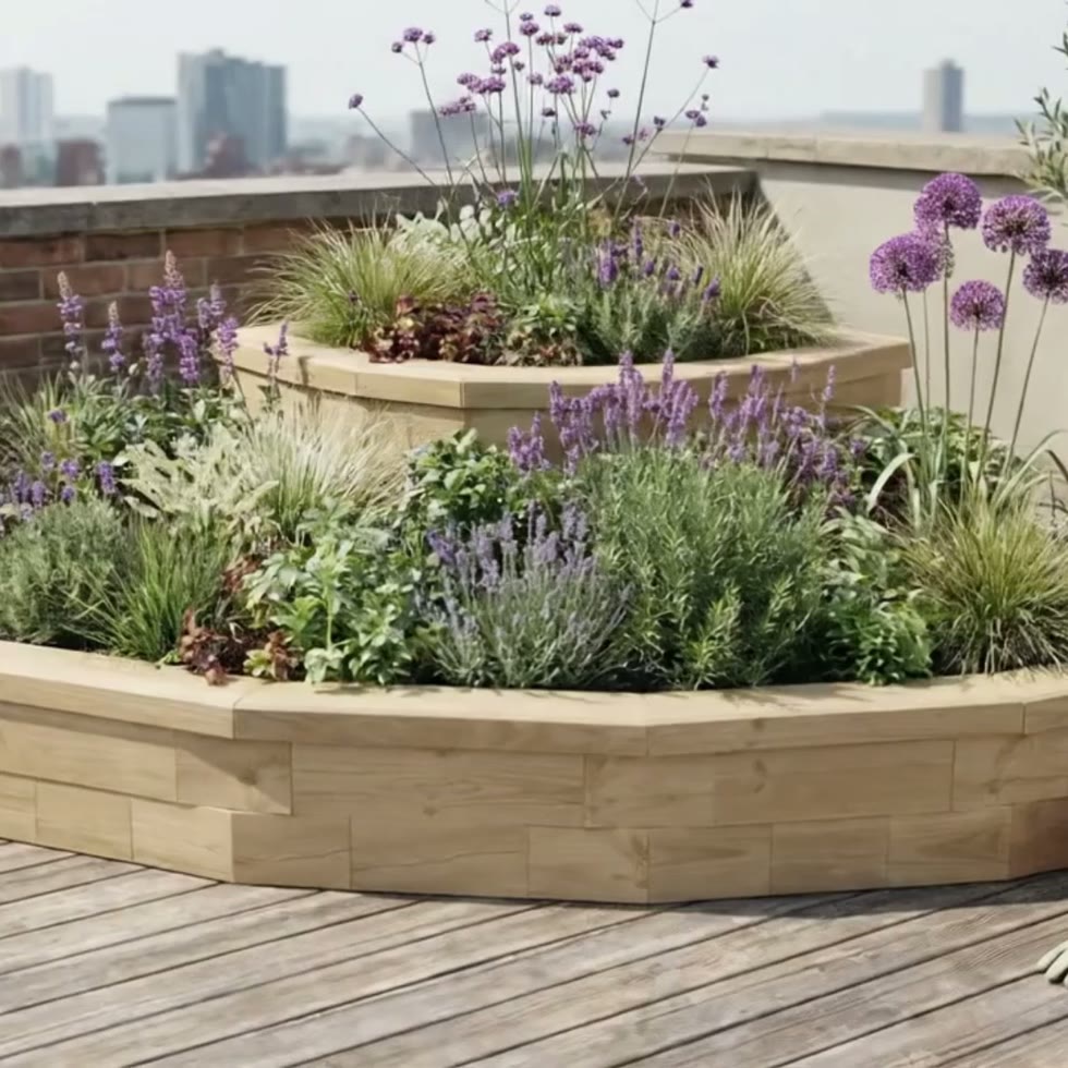 Letto rialzato con angolo curvo a cascata / 2,25 x 2,25 x 0,45 m