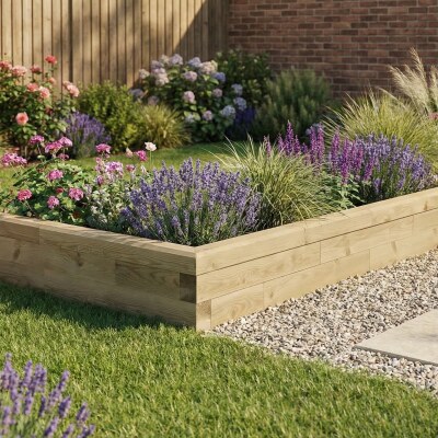 Bordura da giardino in legno con svolta / 3,0 x 1,5 x 0,25 m