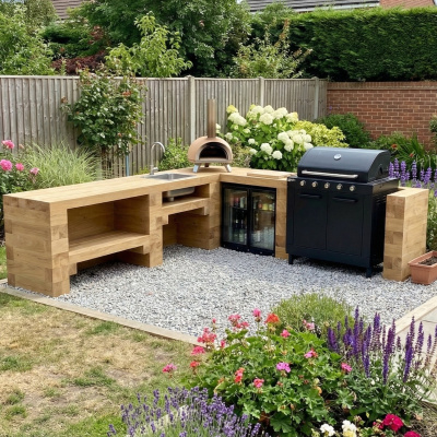 Cucina da esterno in legno / 2,325 x 2,25 x 0,65 m