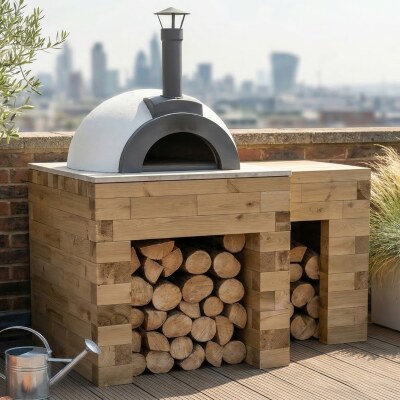 Tavolo per forno per pizza con area di preparazione / 1,5 x 0,9 x 0,95 m