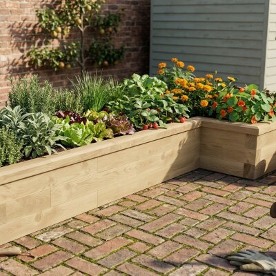 Letto da giardino rialzato a forma di L / 2,625 x 1,125 x 0,75 x 0,35 m