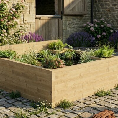 Grande laghetto rialzato con angoli fioriera / 1,875 x 1,875 x 0,65 m