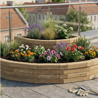 Letto rialzato con angolo curvo a cascata / 2,25 x 2,25 x 0,45 m