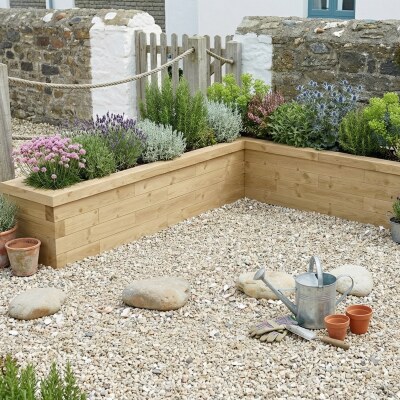 Fioriera rialzata sottile a forma di L / 4,125 x 2,625 x 0,825 x 0,65 m