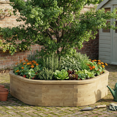 Kit per bordatura esagonale alta in legno per alberi / 2,42 x 2,25 x 0,55 m