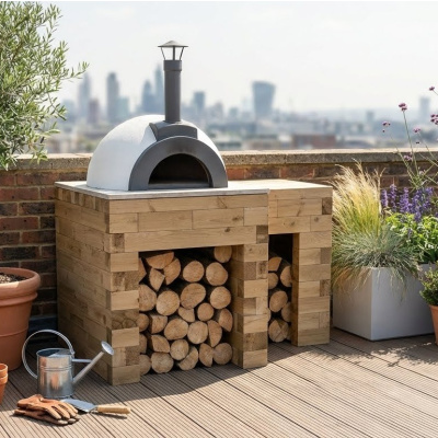 Tavolo per forno per pizza con area di preparazione / 1,5 x 0,9 x 0,95 m