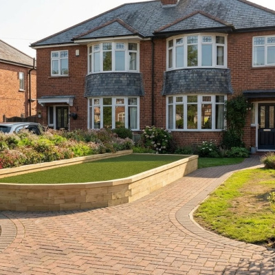 Terrazzamento da giardino curvo a più livelli / 6 m x 3,33 m