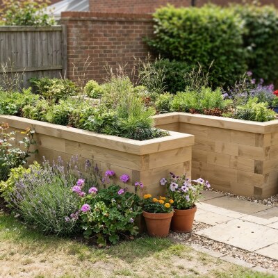 Fioriera in legno a forma di H / 2,25 x 1,65 x 0,55 m