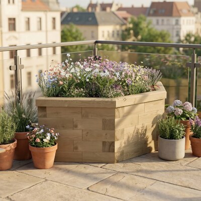 Aiuola esagonale di fiori selvatici / 1,55 x 0,924 x 0,55 m