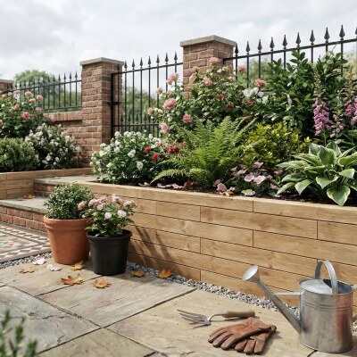 Muro di contenimento in stile traversina ferroviaria / 4,125 x 0,75 m