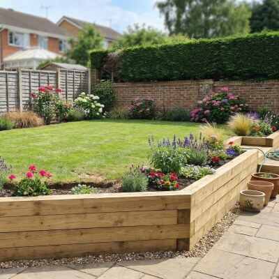 Muro di contenimento di fine giardino con gradini / 8,55 m x 1,5 m x 0,75 m