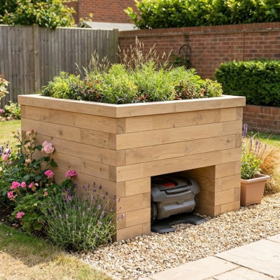 Casa per tosaerba robotizzata con fioriera / 1,2 x 1,125 x 0,85 m