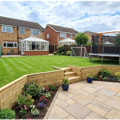 Muro di contenimento di fine giardino con gradini / 8,55 m x 1,5 m x 0,75 m