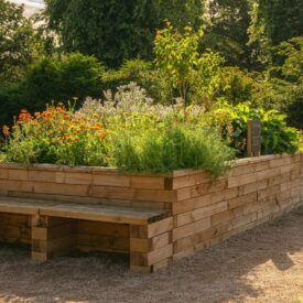 Orto rialzato lungo con panchina integrata